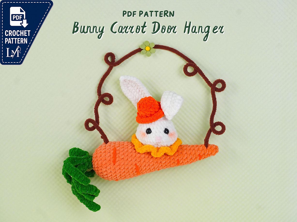 Bunny Carrot Door Hanger Crochet Pattern, Garden Animal Decor Pattern, Spring Garden Character Display, Nature Theme Home Accent,PDF Pattern